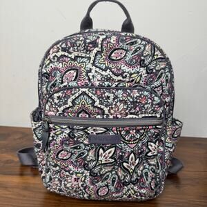 Vera Bradley Quilted Small Backpack Gray Pink Paisley Floral Front Zip Pocket